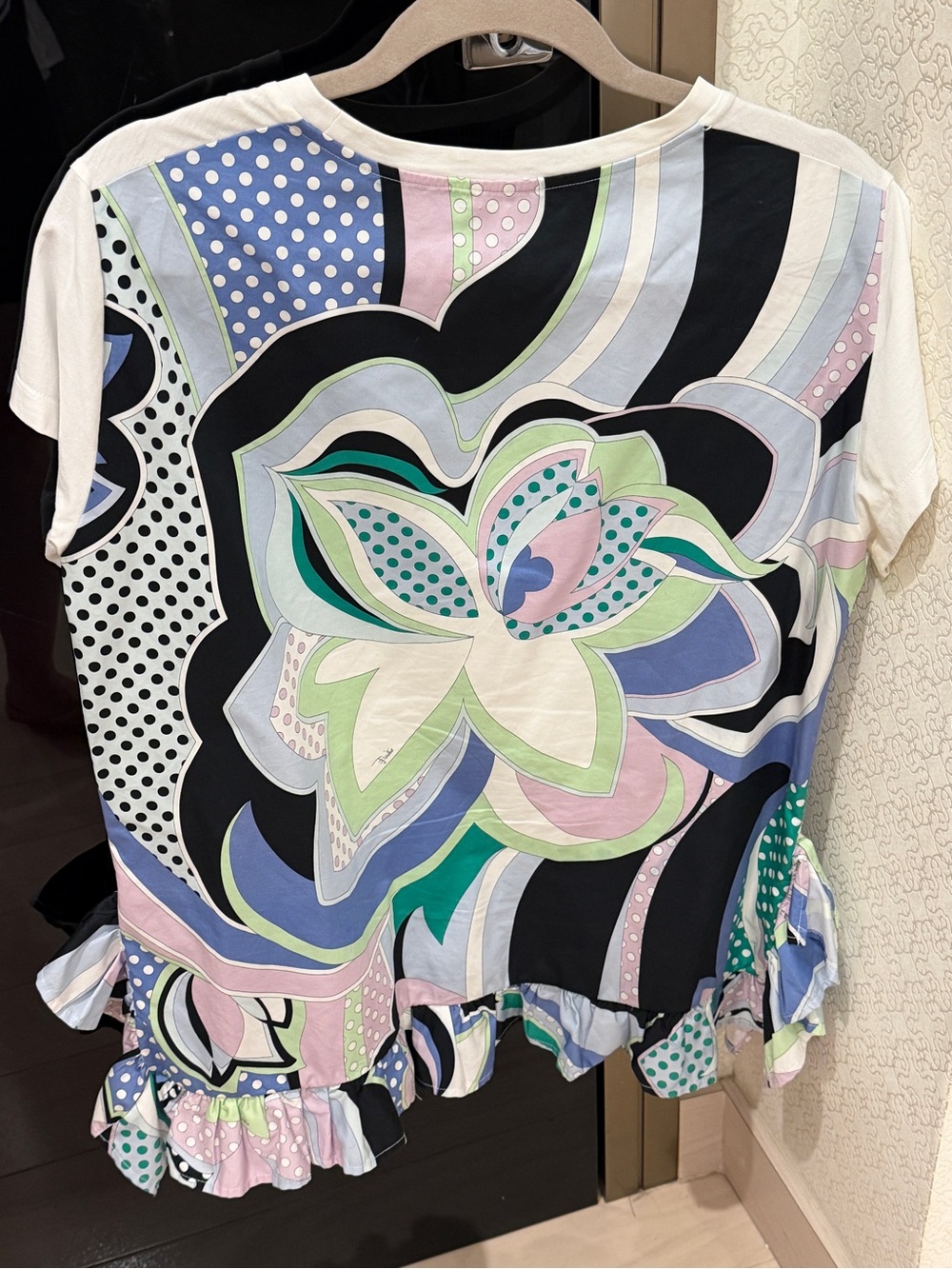 Emilio Pucci White Ruffle-Hem Cotton Tee Sz M